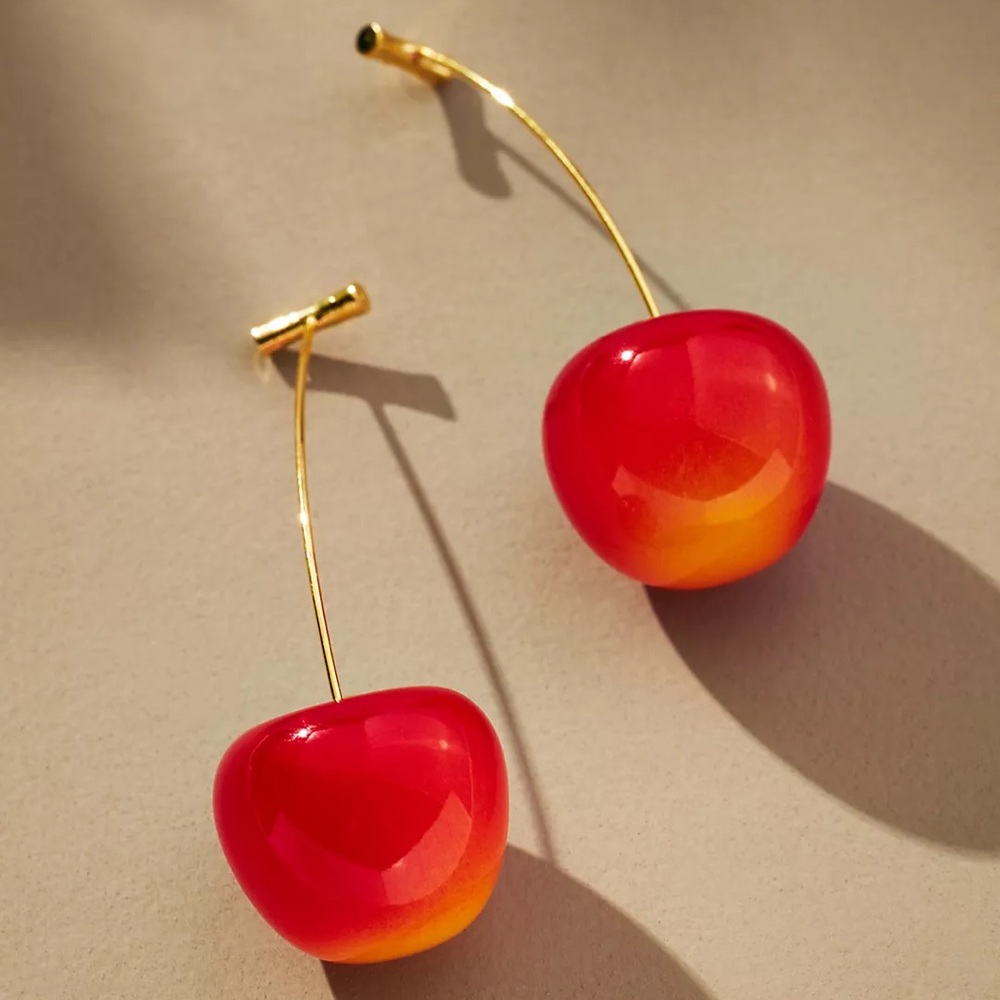 Cherry And Stem Earrings - translucent light red ✨🍒